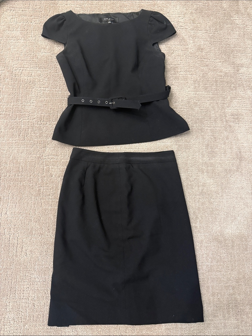 Nine West Black Two-Piece Peplum Top and Pencil Skirt Set